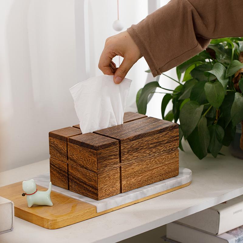 Solid wood tissue box simple household paper box Hotel table desktop living room wooden paper box