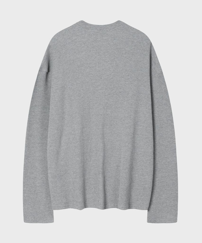 LEIRE Waffle Henley Neck Long Sleeve T-Shirt [Gray]