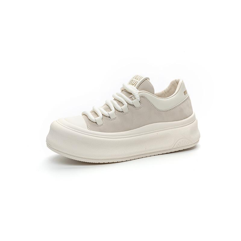 

Туфли Miu s, такие же маленькие белые туфли, женские туфли на платформе, увеличивающие рост, повседневные туфли, новая осенняя коллекция 2025 года, кожаные дышащие квартальные туфли 35