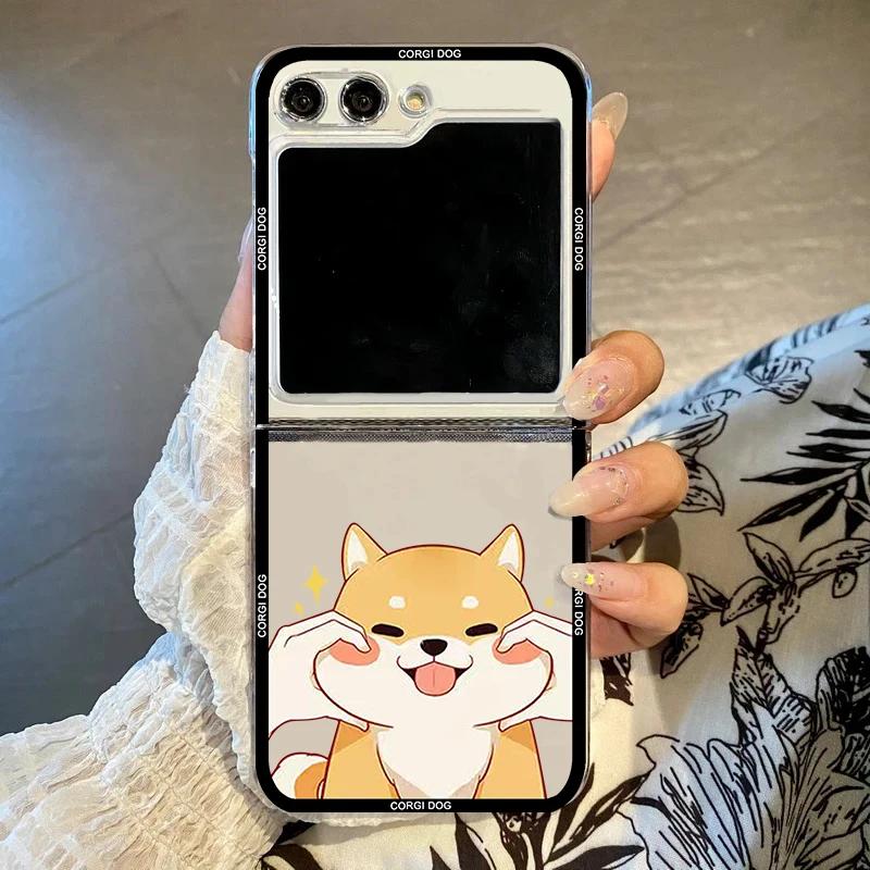

Cute Cartoon Corgi Dog Phone Case For Samsung Galaxy Z Flip 6 ZFlip 5 Hard Shockproof Cover for Samsung ZFlip4 ZFlip3 Fundas Samsung Z Flip3