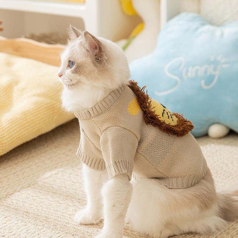Cat Autumn and Winter Thickened Hairless Cat Warm Cute Little Lion Sweater Medium and Small Dog Dog Pet Cat Clothes