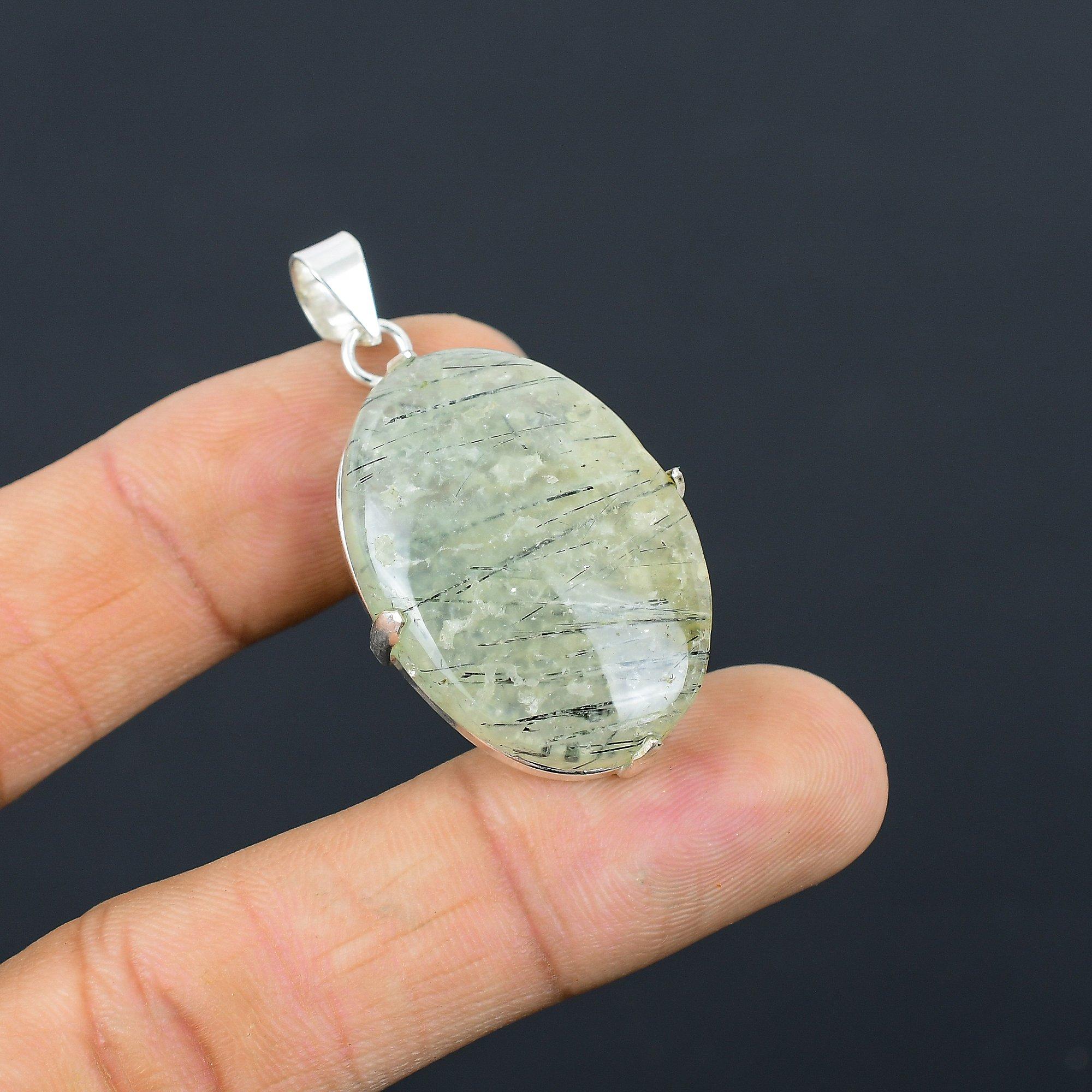 

Womens day Sale Moss Moss Prehnite Gemstone Sterling Silver Wife Pendant Jewelry