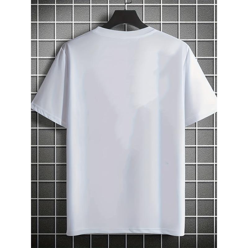 European Sizes Men's Stylish Moon Creative Print T-Shirt, Crew Neck Short Sleeve,Versatile Top For Spring And Summer, Trendy Streetwear Fashion