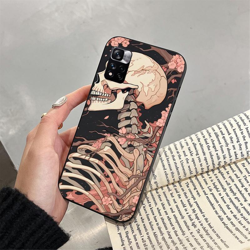 Skelett in blumen Telefon Fall Für Xiaomi Redmi hinweis 13 12 Pro 11S 11 10 Pro 10S 12S Redmi 10 13C 9C