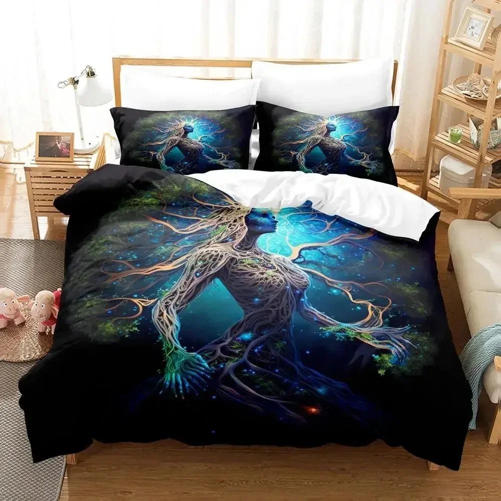 Mother Earth Blacklight Bedding Set Boys Girls Twin Queen Size Duvet Cover Pillowcase Bed Kids Adult Fashion Home Textileextile