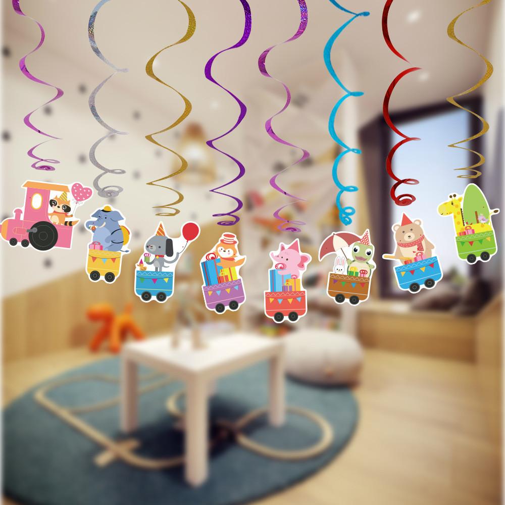Birthday Adorable Kids Party Hanging Swirl Decor Featuring Fun Cartoon Animals
