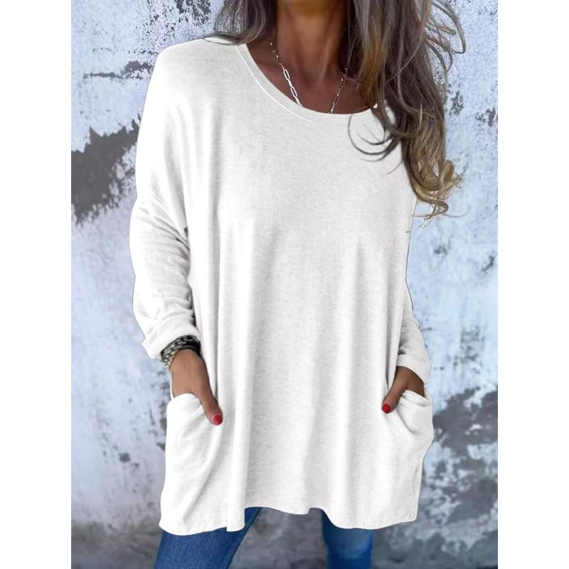 IHUASU Women's Fashion Casual Long Sleeve Autumn Winter O-Neck Blouses & Shirts Elegant