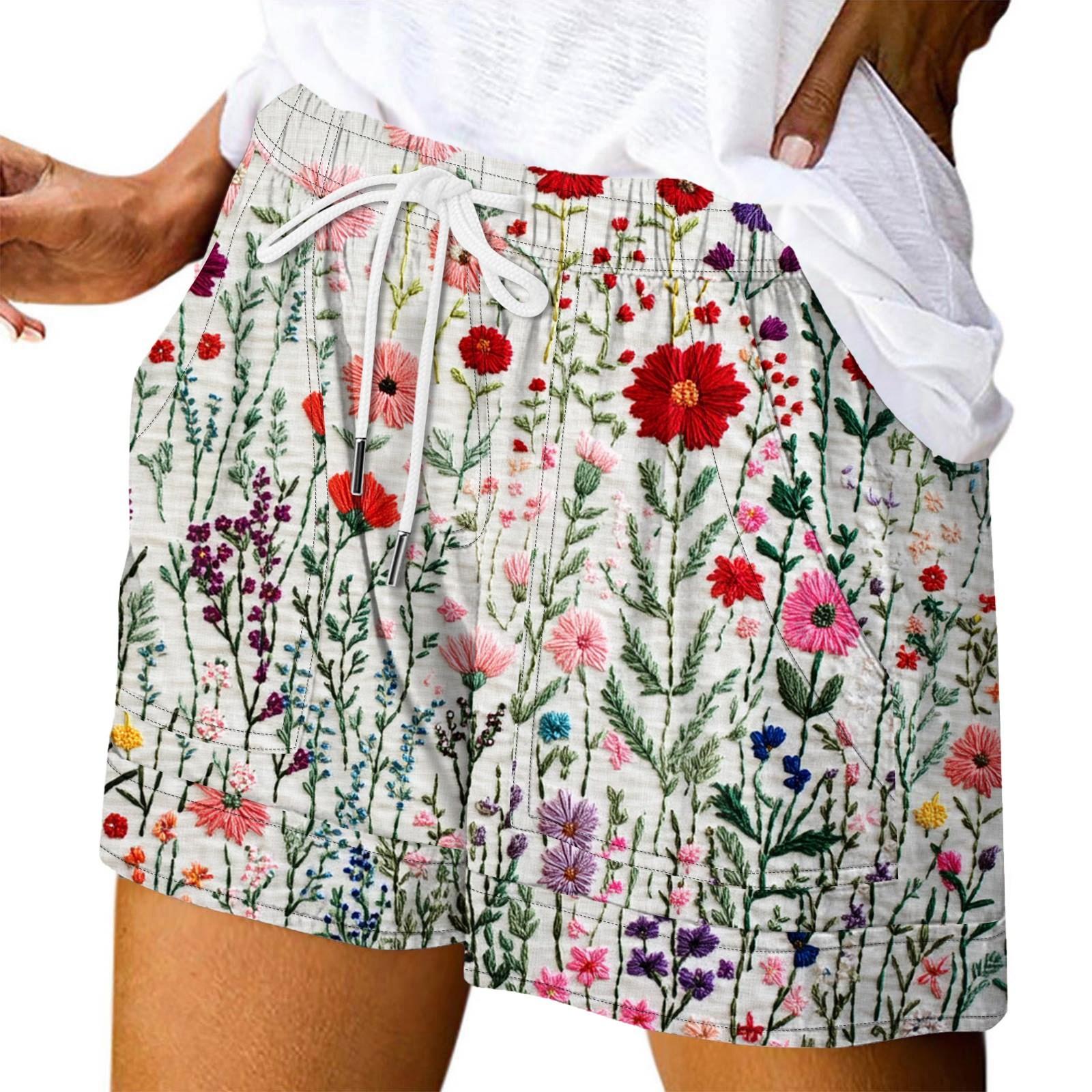 

Women s Casual Summer Elastic Beach Shorts Print Casual Shorts L хакі
