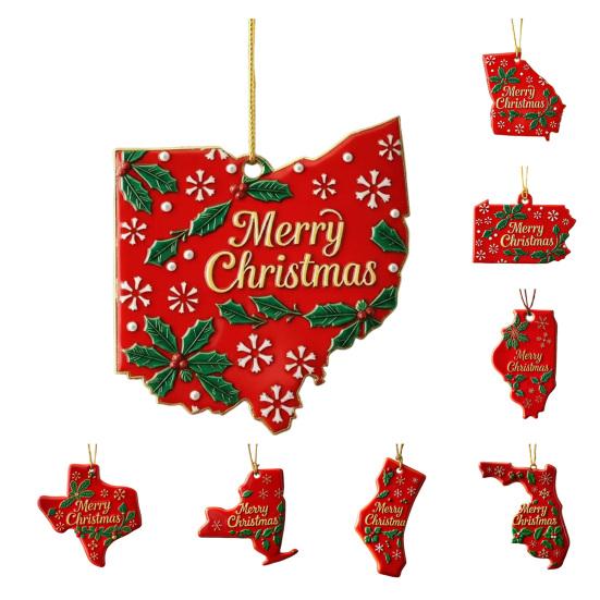 State Pride Christmas Ornaments Acrylic State Shaped Xmas Tree Hanging Decoration