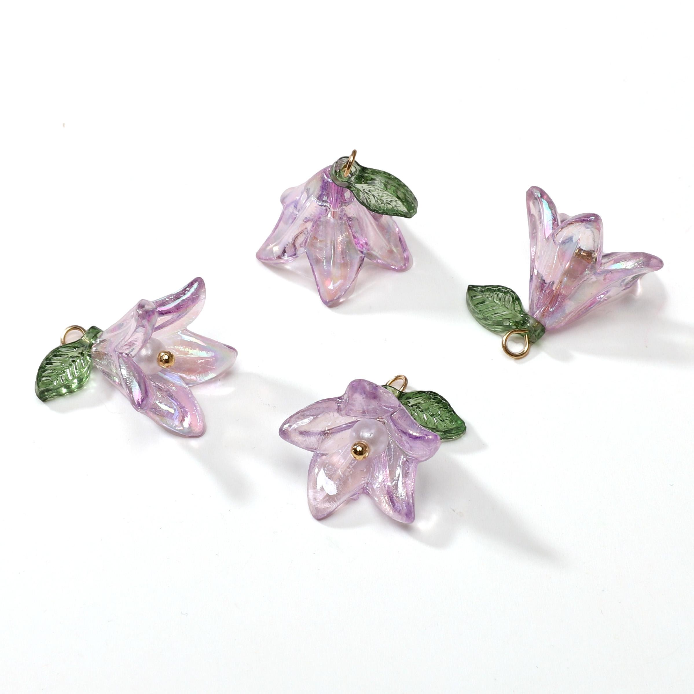 

2/10 шт. Подвеска-лилия Жемчужные акриловые бусины для DIY ожерелья, браслета, серег, изготовления ювелирных изделий, аксессуары для рукоделия 2pcs фиолетовый