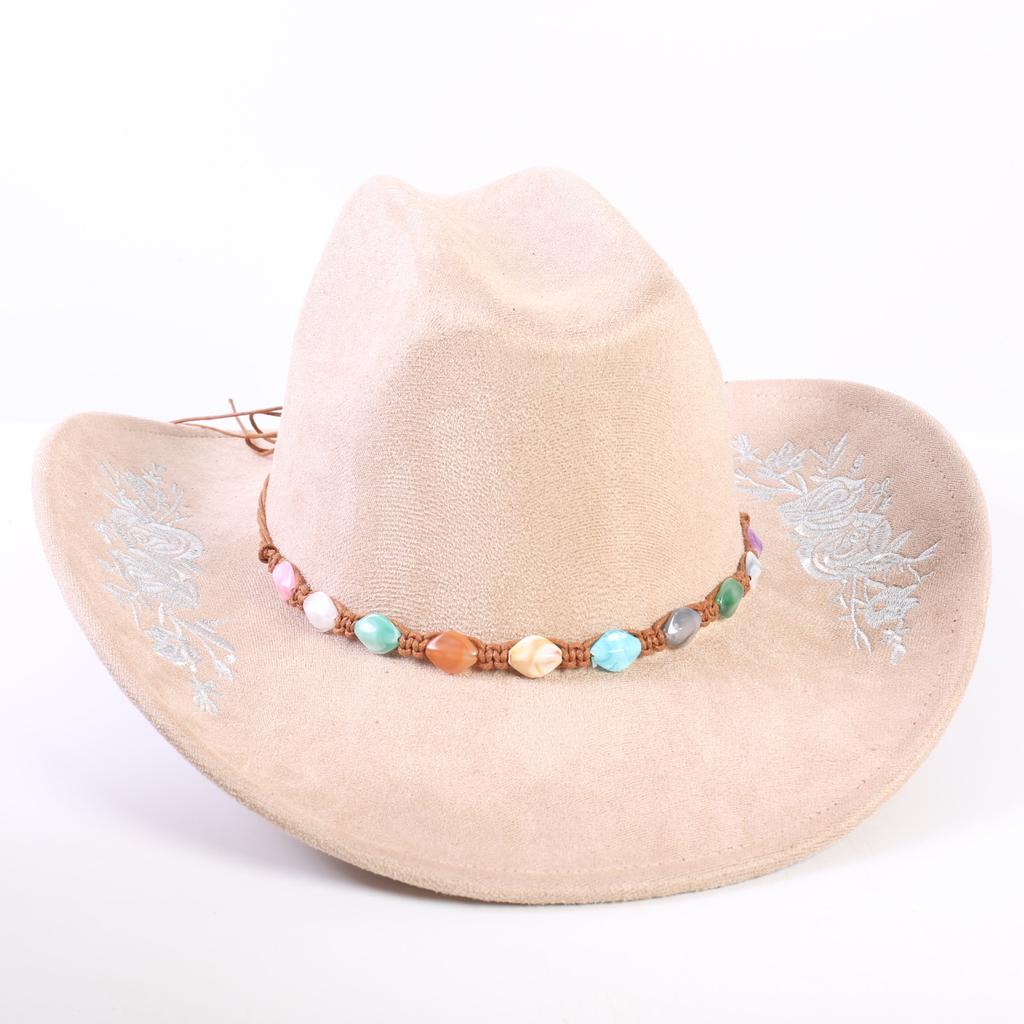 Beliebter europäischer und amerikanischer klassischer Wildleder Western Cowboyhut für Herren und Damen, großer Schirm, bestickt, Outdoor-Sonnenhut