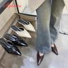 Aphixta High Heels Elegant Women Slides Pointed Toe Shallow Summer Dress Slides Sexy Pleated Design Patent Leather Slipper Shoe
