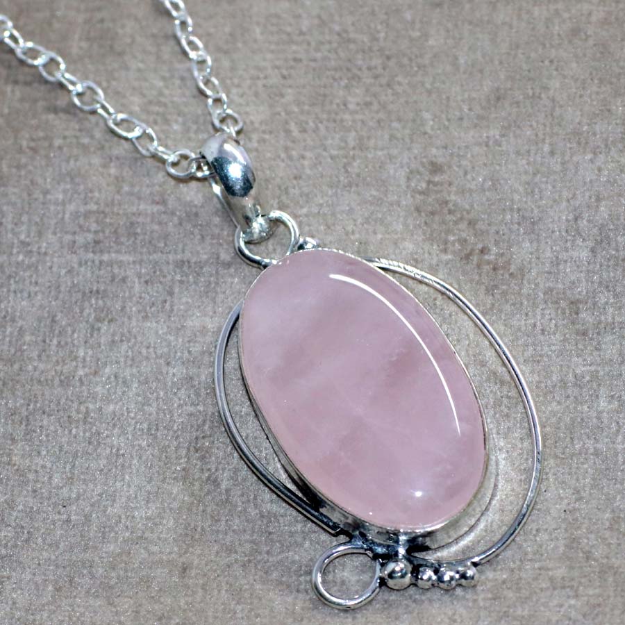 Beauty Rose Quartz 925 Silver Plated Necklace 17" Stylish Jewelry Trendy i9I47