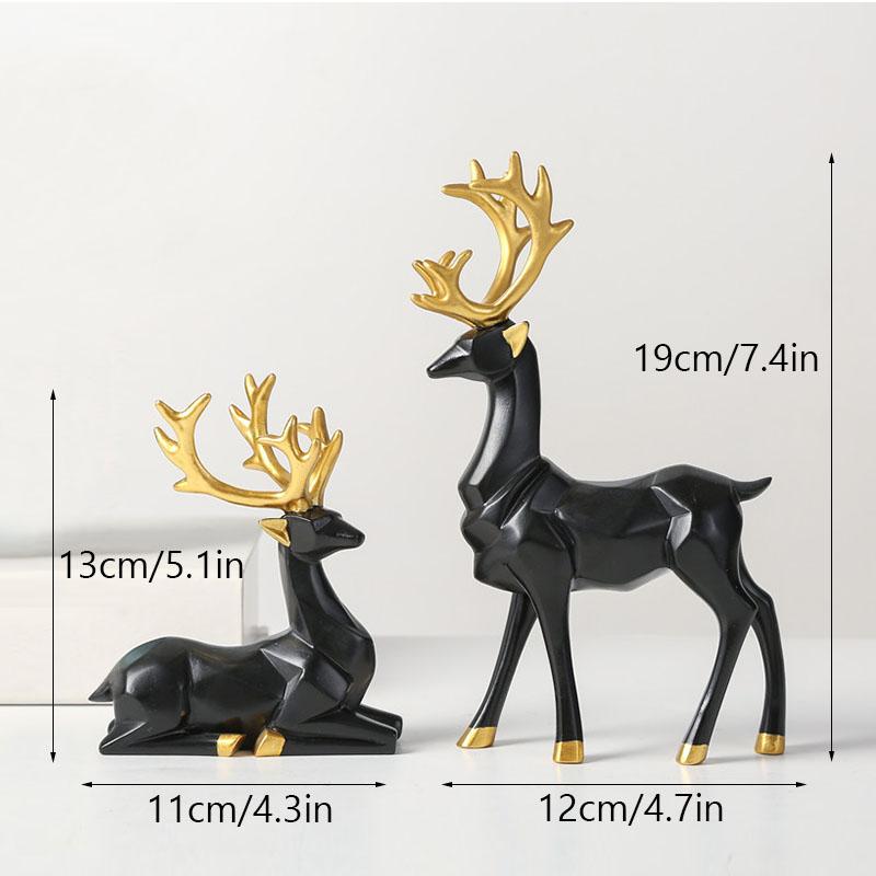 NORTHEUINS Resin Golden Mini Couple Deer Figurine for Interior Geometry Art Model Statue Home Living Room Desktop Entrance Decor