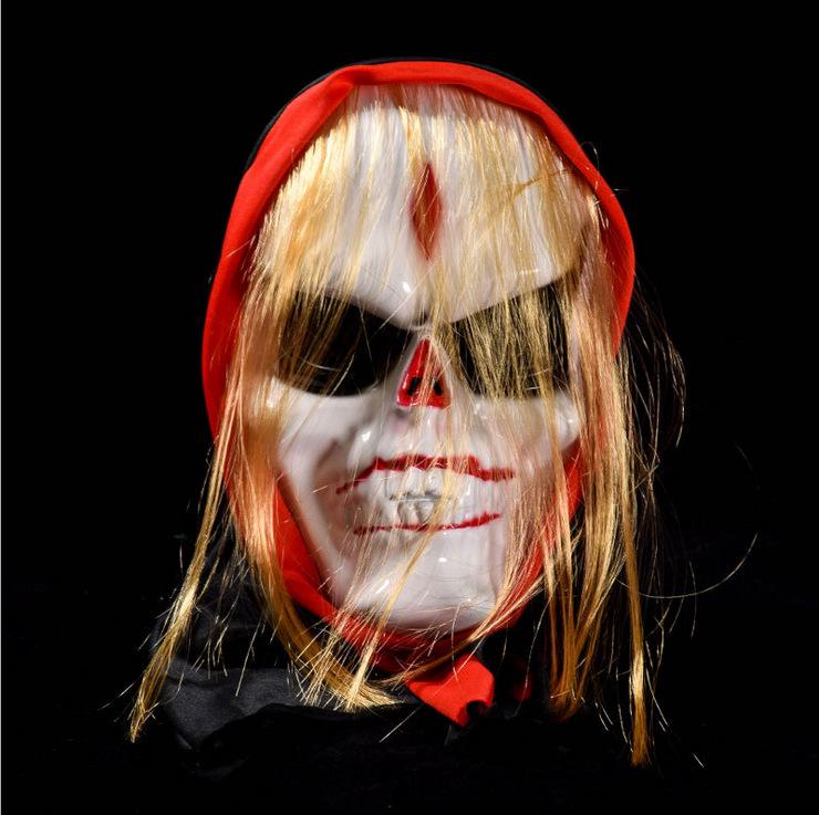 Scary Female Ghost Face Mask with Hair for Halloween Costume Party