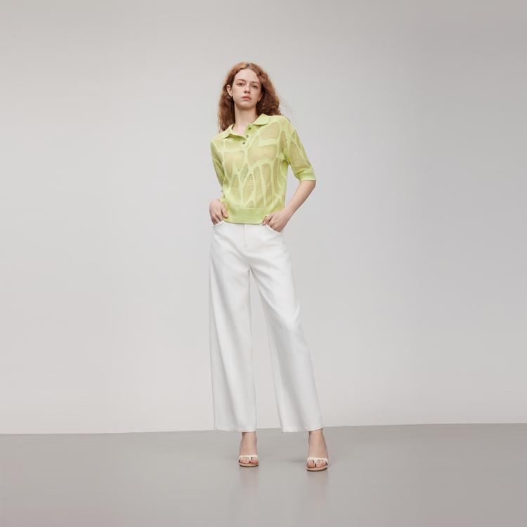 ELLE Comfortable Versatile Knit Polo Short Sleeve Women tops Light-Green L8SZP166