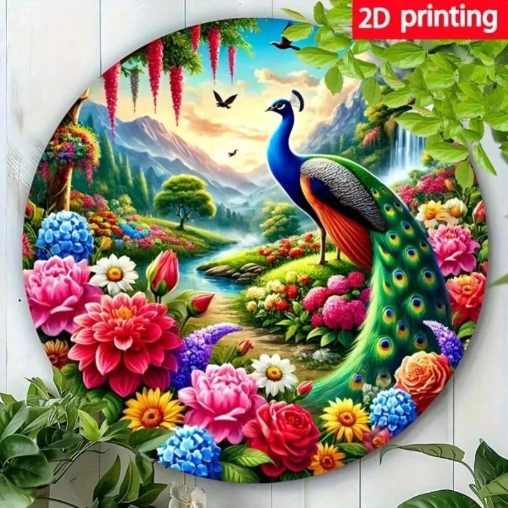 Vintage Peacock Flower Garden Wall Art Tropical Scene Metal Wall Decor