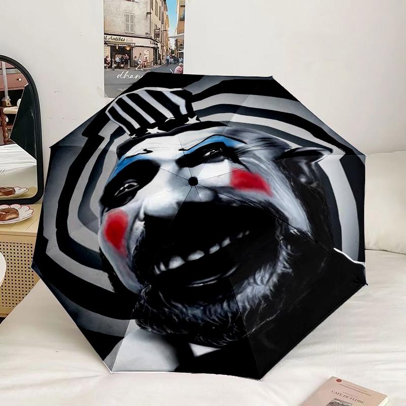 Horror Clown Laughing Umbrella 8-Frame for Travel, camping, Casual Lightweight Portable Umbrella, Essential for every family Holidays Birthday Gift