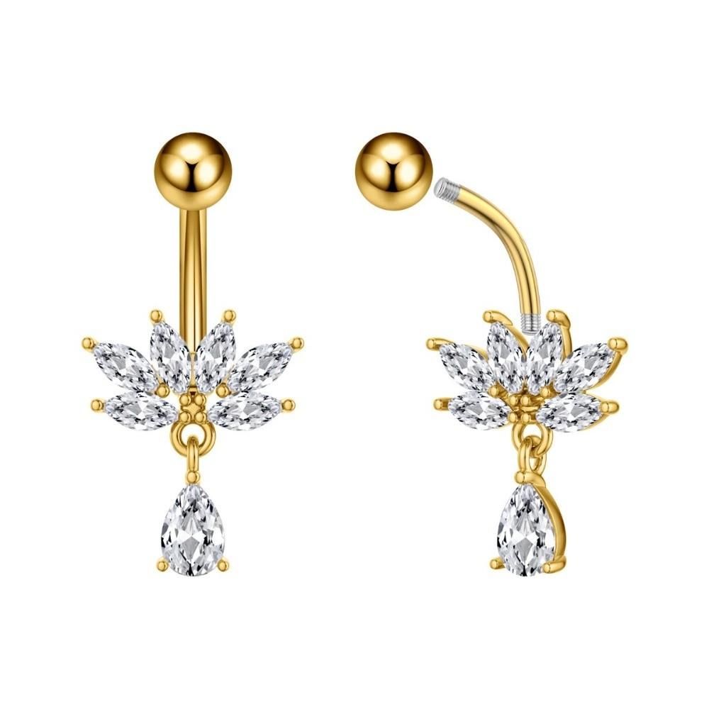 Elegant Gem Navel Piercing Copper Shiny Body Jewelry Crystal Ball Belly Button Rings  Accessories