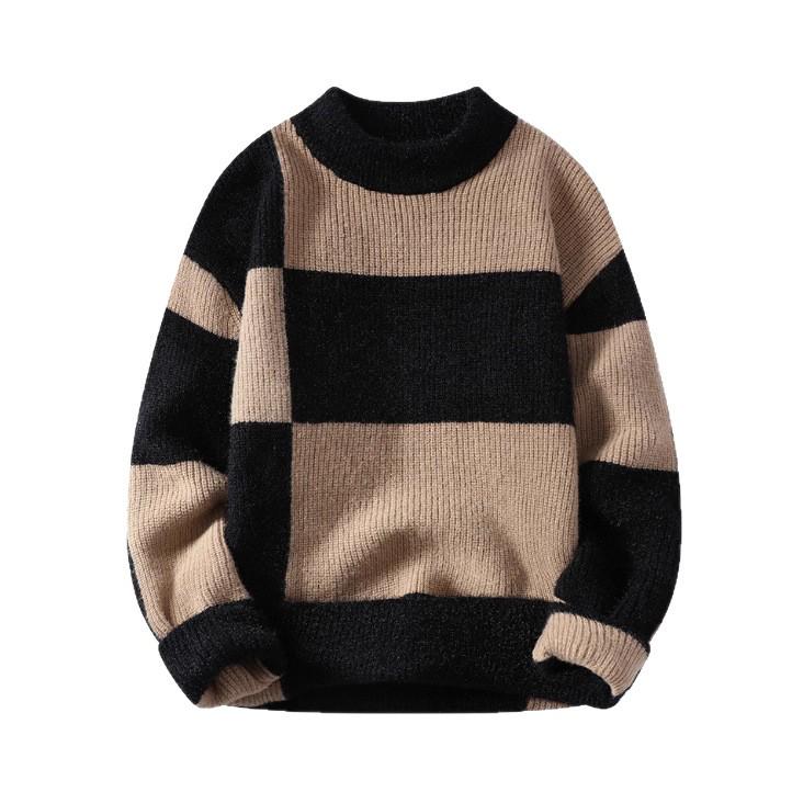 Men's Round Neck Color-Block Sweater - Trendy Knitwear Pullover for Autumn/Winter
