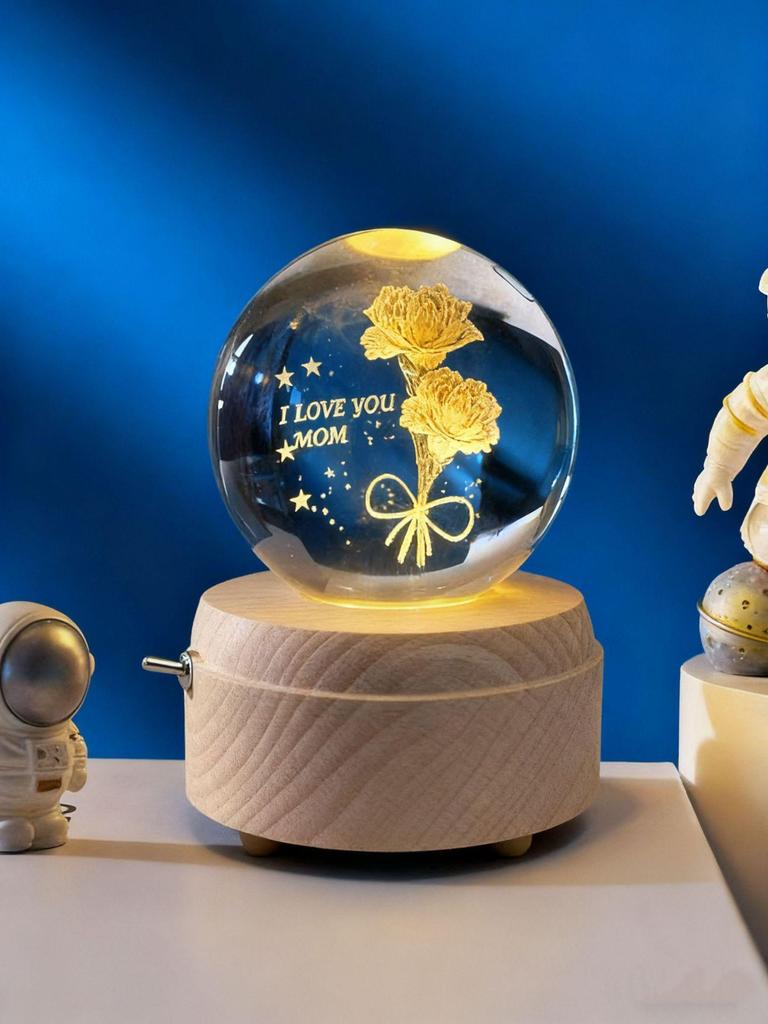 Świecąca Kryształowa Kula Lampka Nocna z Drewnianą Podstawą - Kreatywny Prezent Świąteczny i Dekoracja Biurka