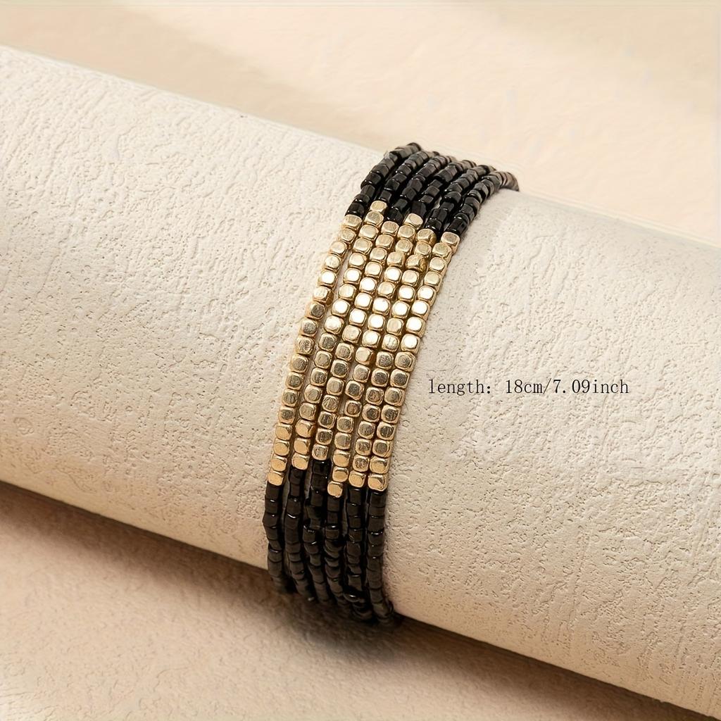 6 Stück/Set Bohemian Gestapeltes Perlenarmband Set Mehrfarbig Reiskorn Urlaubsstil Handketten Schmuck Kleines Geschenk Goldener Platz