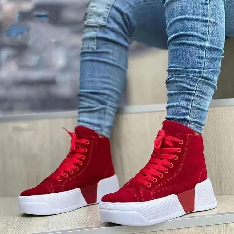 New Women Boots Ladies Chunky Heel Platform Round Toe Shoes Suede Woman Ankle Boots Jeans Casual High-top Sneakers Women's Shoes
