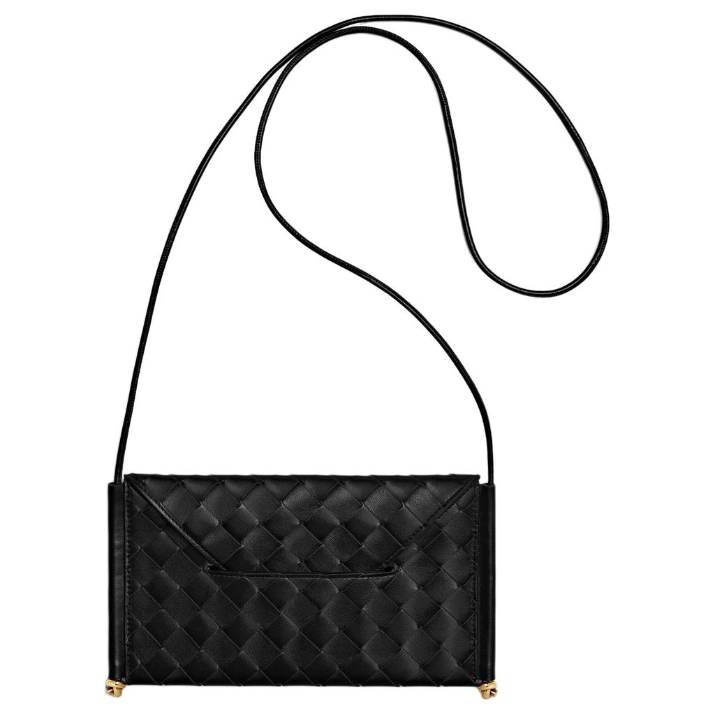 Bottega Veneta Solstice Muse Brass Finish Flap Magnetic Closure Calfskin Phone Bag Women phone bag black 805975V4R421019