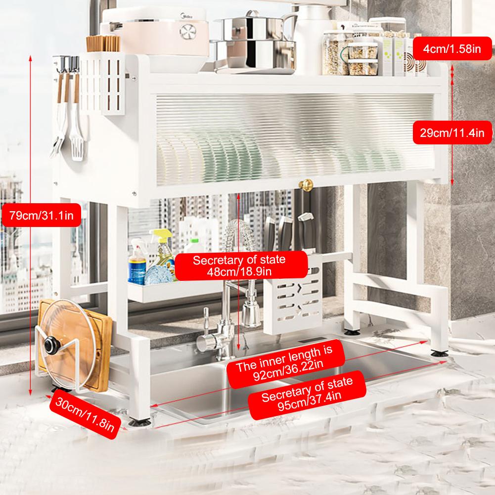 Multi Organizer Cabinet Steel Over The Sink Dish Drying Rack 3-Tier Utensil Cup Holder Large Over The Sink Dish Rack with Cover
