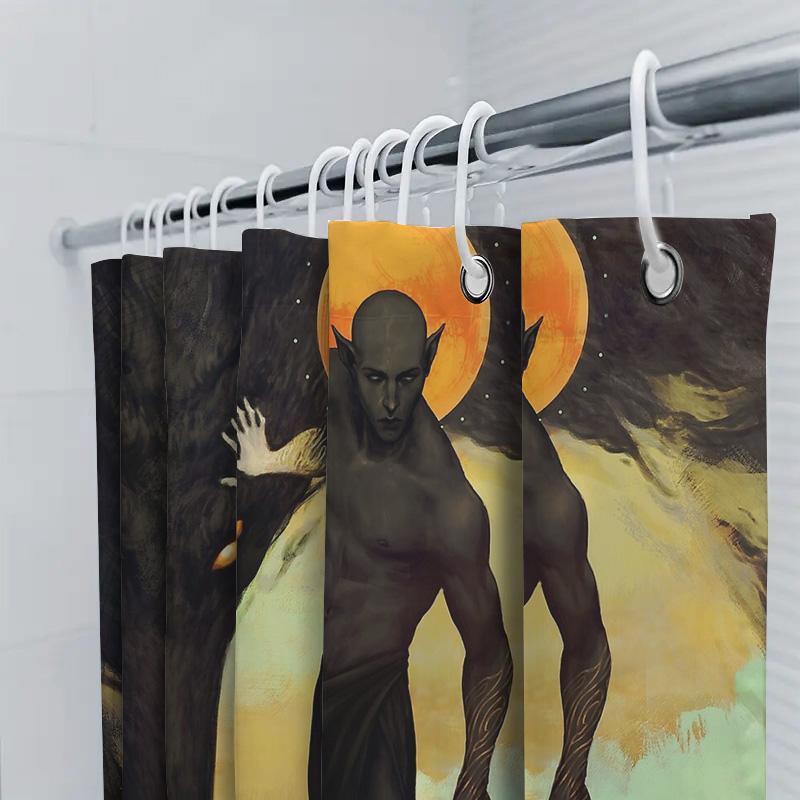 Gothic Dark Fantasy Shower Curtain Horror Demon Angel Wing Print Bathroom Decor Spooky Halloween Themed Backdrop Wall Tapestry