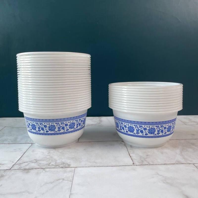 Biaoxing Disposable Plastic Bowl with Blue and White Pattern