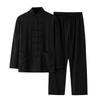 Casual Wear Men Shirt Bottoms Set Chinese Style Men's Casual Wear Two-piece Set with Stand Collar Shirt Disc Buckles Dr Practical Use