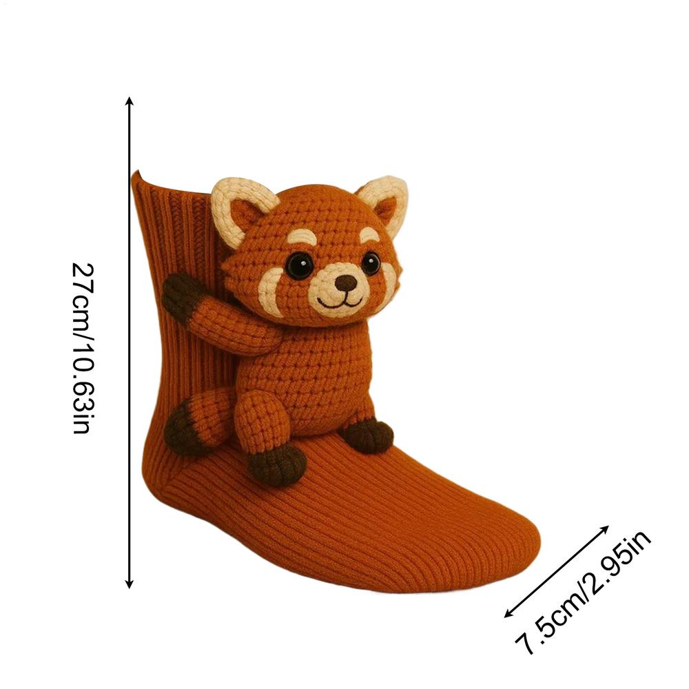 3D Knit Animal Socks Cozy Fuzzy Thick Warm cute Socks 3D Cute Jyora/raccoon/koala/ Rabbit/panda Knitted Socks Christmas Gift A