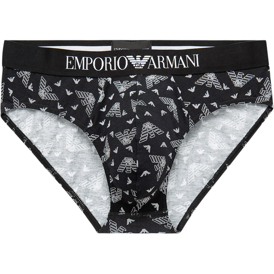Emporio Armani Logo Print Mid-Rise Elastic Waist Knitted Briefs Men underwear Black 110814-1A506-06121 XL