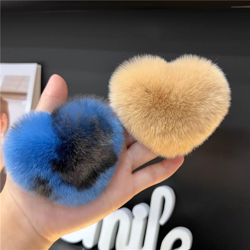 Love Hair Card  Cute Real Otter Rabbit Hair Little Peach Heart Hair Clip Headpiece Plush Ball Edge Clip Plush Hair Clip BB