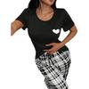 Retro Color Block Plaid Pajama Set: Women's Short Sleeve Round Neck Top & Long Pants, Comfortable Spring/Summer Home Wear