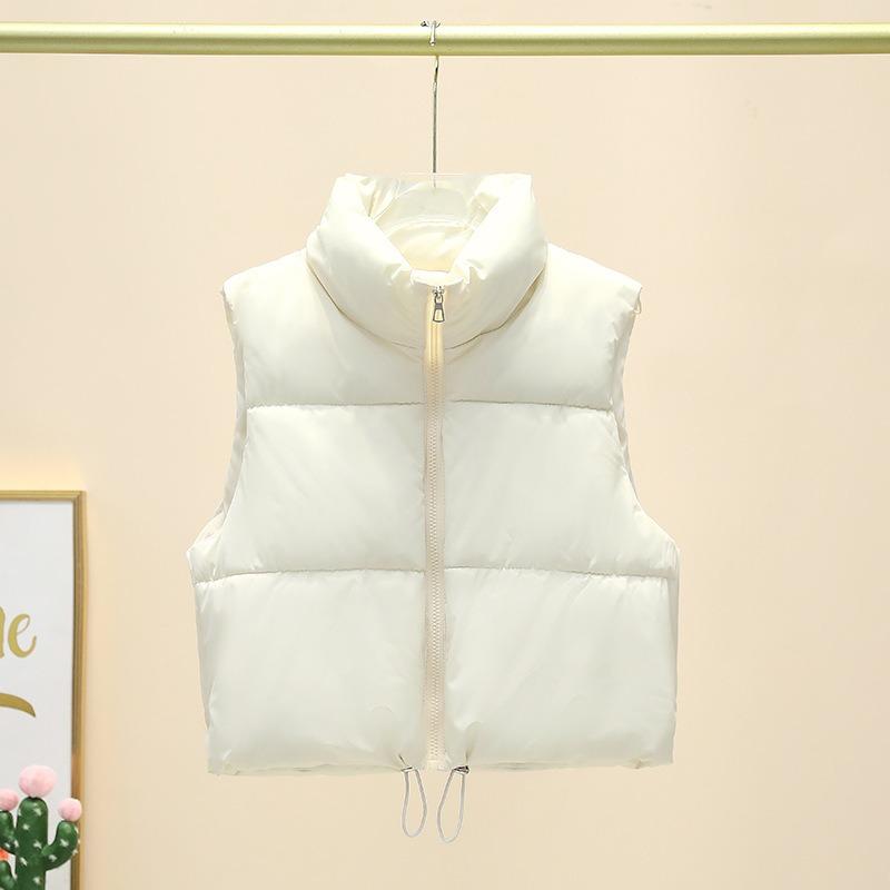 Winter Women Vest Coat Thickened Padded Zipper Closure Stand-up Collar Sleeveless Waistcoat Solid Color Winproof Heat