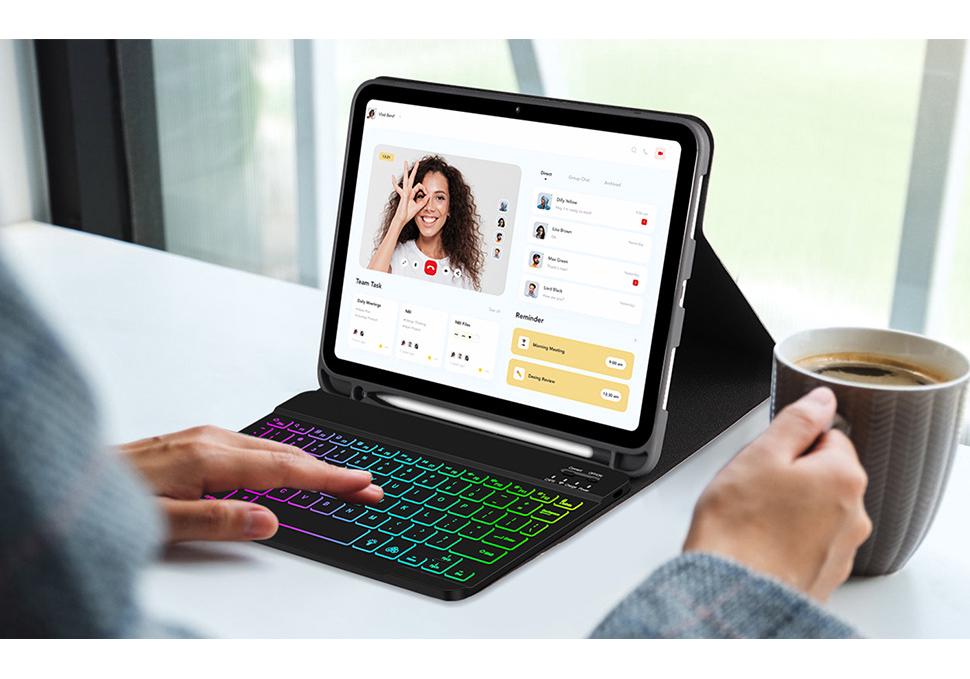 Colorful Backlit Keyboard Case for iPad 11th Gen - A16 Detachable Keyboard with Pen Holder