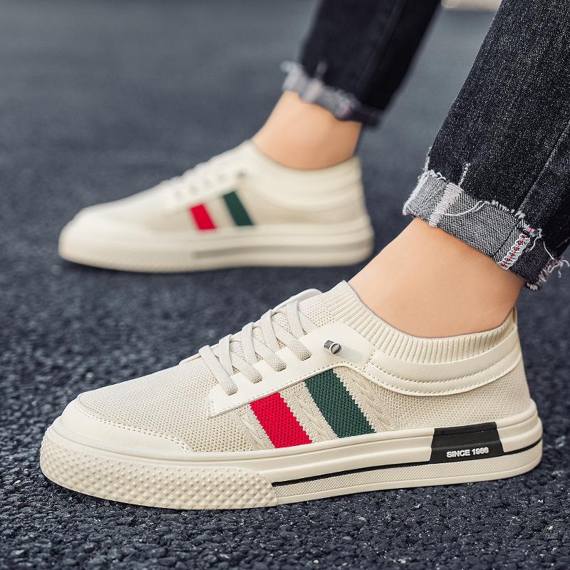 

Flying woven mesh breathable men s shoes summer new trendy brand Internet celebrity same fashion street shot high-end board shoes student shoes 44 бежевый