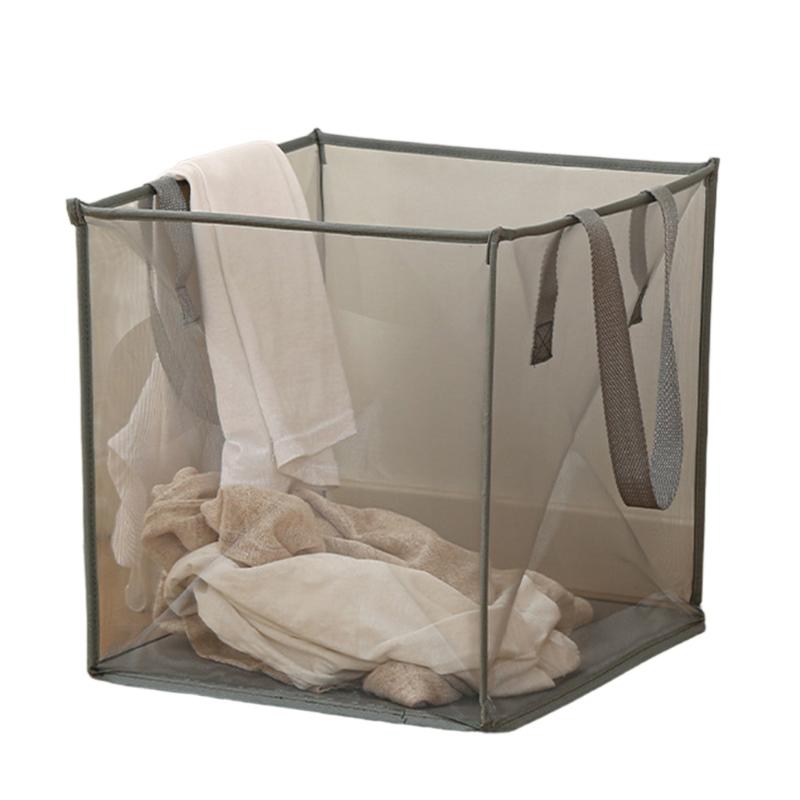 Durable Polyester Meshes Clothes Hamper Square Foldable Anti Tear Foldable Bin Laundry Hamper for Home Organization