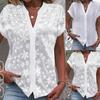 Camicia Casual Semplice Estiva da Donna Scollo a V Colore Unito Moda Elegante Blusa Larga Floreale Dolce Manica Corta Ufficio Streetwear Top