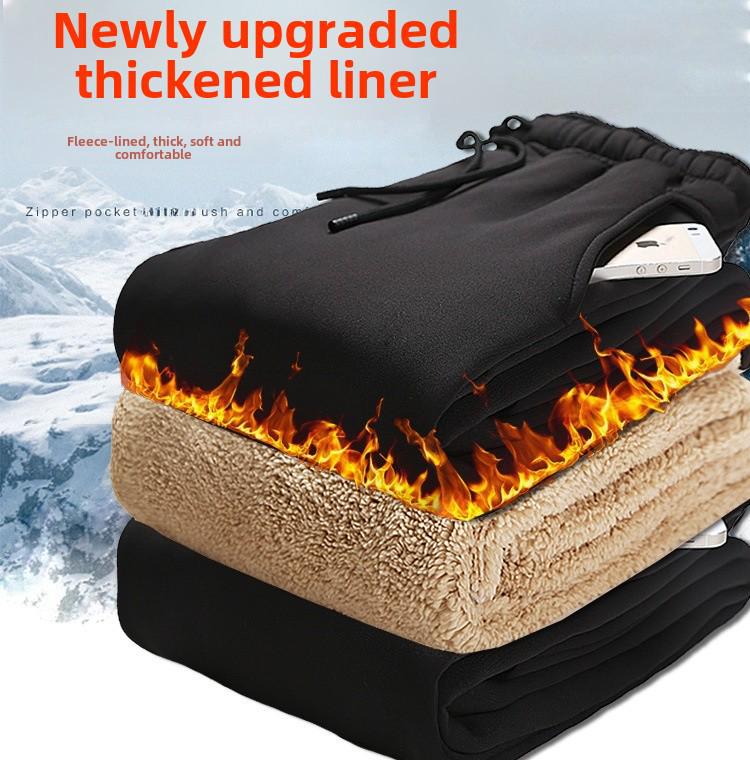 Pantaloni della tuta attillati in pelle di agnello spessa e calda, in velluto, da uomo, per autunno/inverno