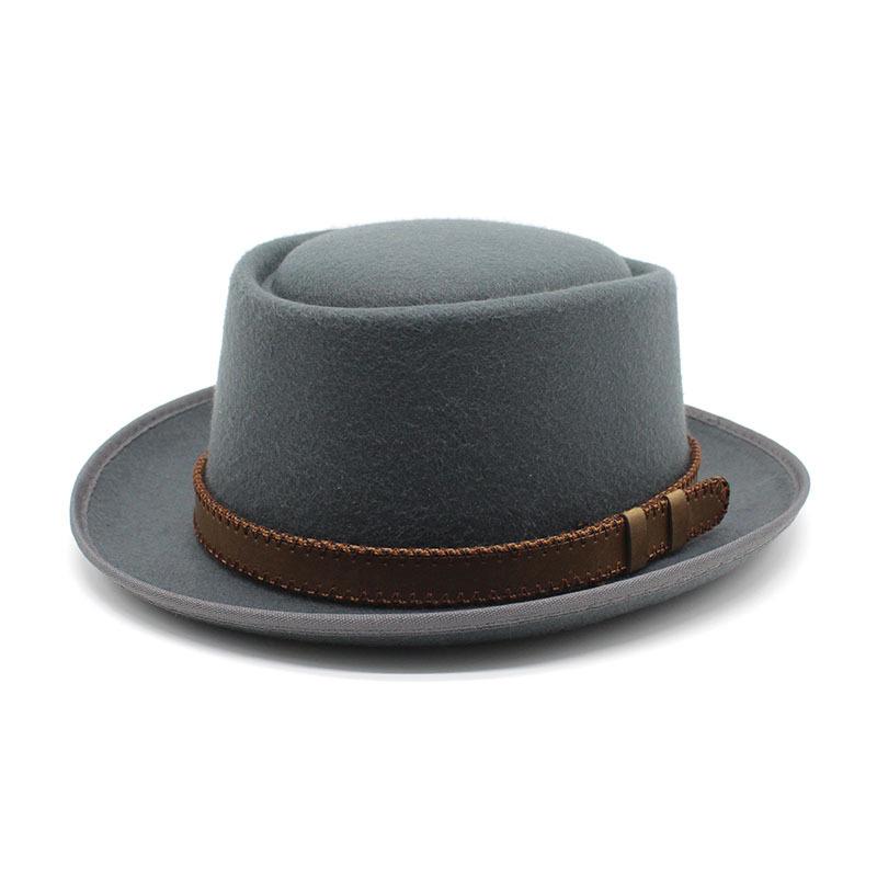 

Західний циліндр. Вовняний циліндр. Чоловіки та жінки. Капелюх для подорожей. Зимова джентльменська шапка M（56-58cm） сірий колір