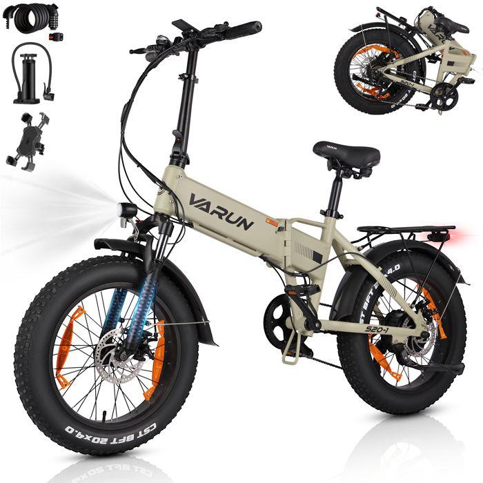 Bicicletta elettrica VARUN S20-1 - Batteria 48 V 13 Ah - Autonomia di 100 km - Con sospensione anteriore - pieghevole 20 pollici - Pneumatici larghi