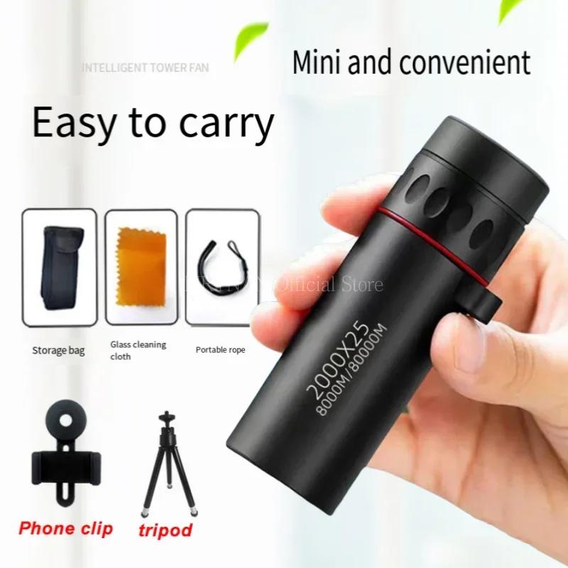 Portable Mini HD 2000x25 Monocular Telescope with Phone Holder for Camping Hunting Birdwatching Outdoor Telescopes