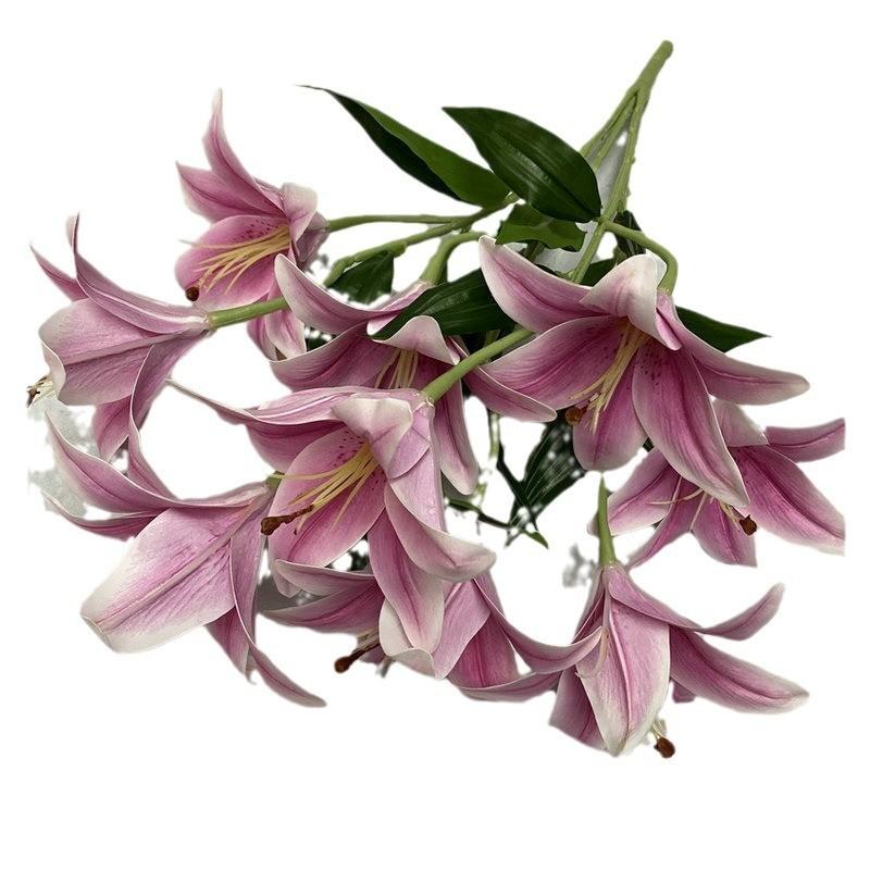 9 Artificial Flowers Stems Pu Material 3d Simulation Lilies Wedding Decor Home