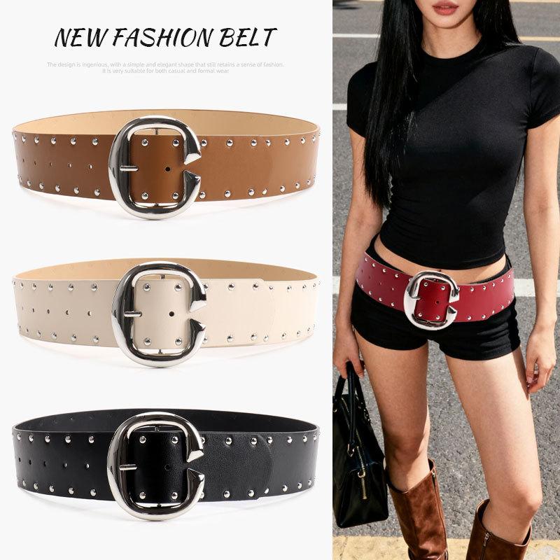 C-button punk style women's belt, American Spice Girl rivets with skirt pants waist seal heavy industry belt women
