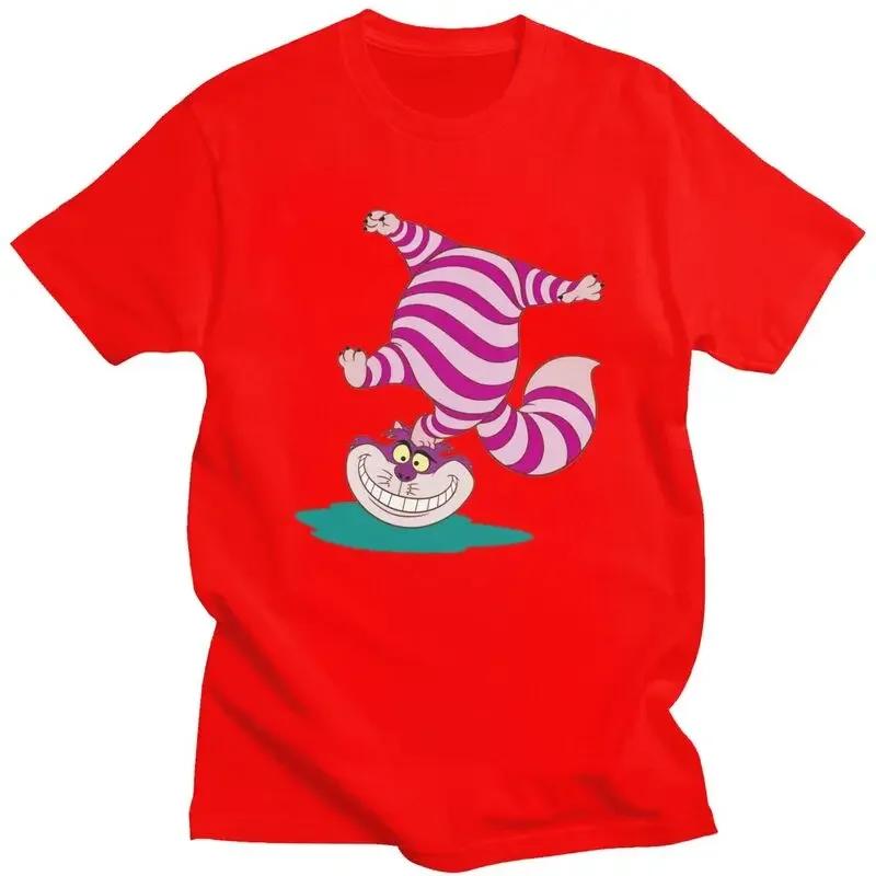 Cheshire Cat Animation Tshirts Short Sleeve Print T Shirt Unique Alice In Wonderland T-shirts Slim Cotton Tee Tops Unisex