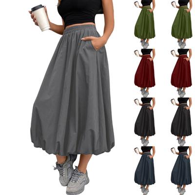 Moda feminina solta flor pod saia rua elástico cintura shampan saia midi saia