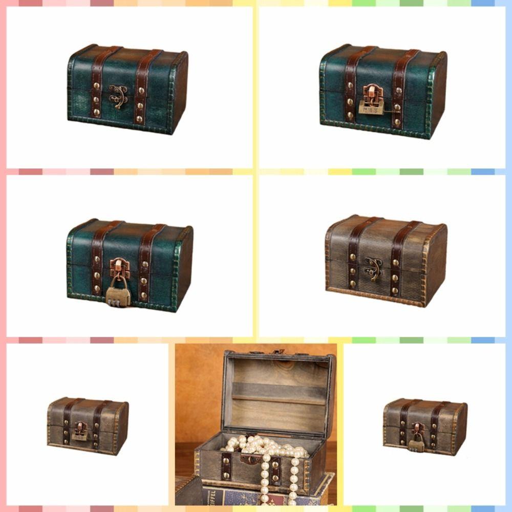 Wooden Jewelry Organizer Box Antique Storage Box Exquisite Retro Treasure Chest  Sundries